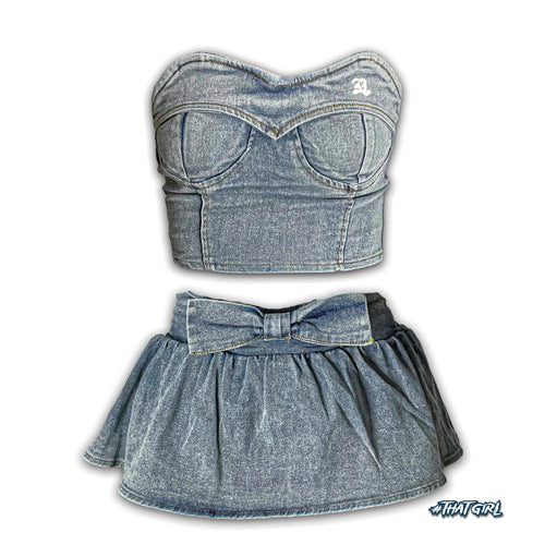 Blue Denim Matching Skirt Set